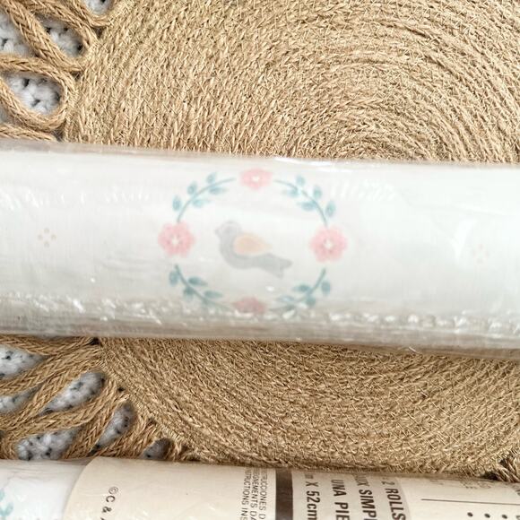 Vintage Collins Aikman Wallcoverings Sitting Bird Floral Wreath 2.5 Bolts Rolls - Picture 5 of 7